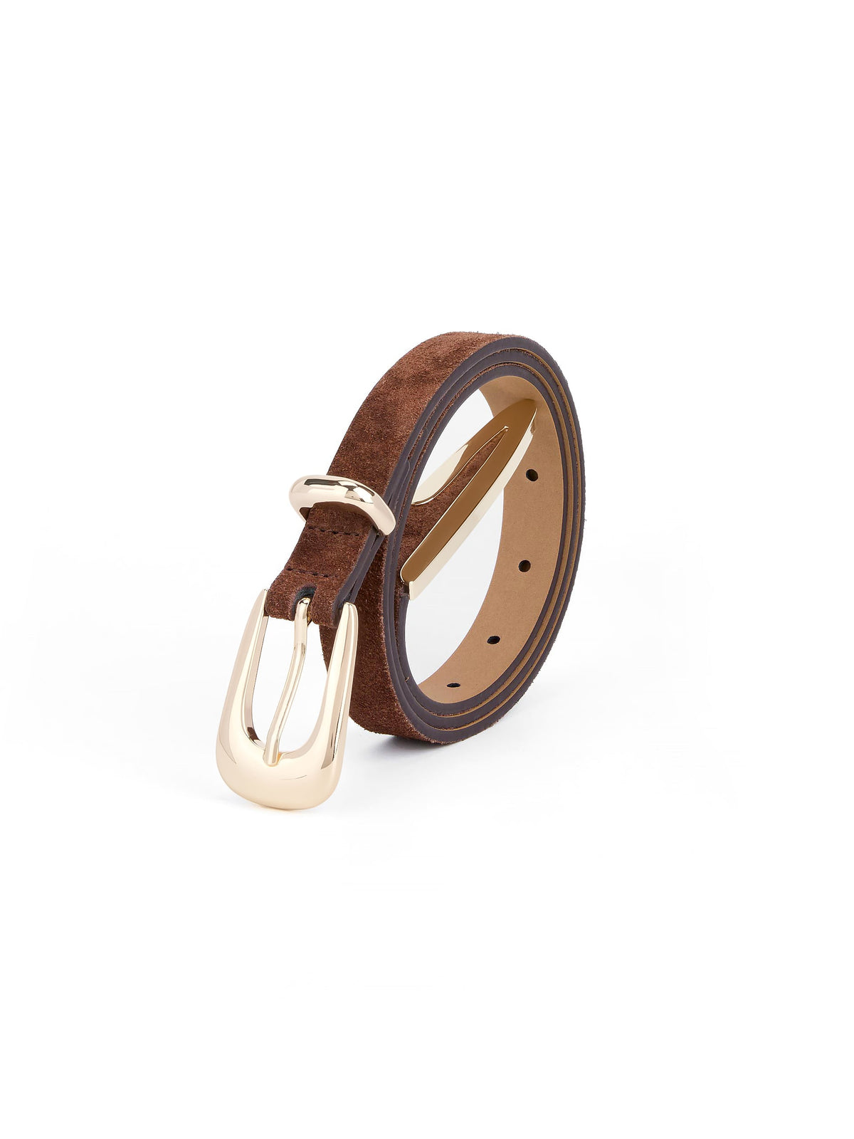 Modern Saddle Belt in Warm Truffle - Warm Truffle Suede with Gold Hardware | Ettika