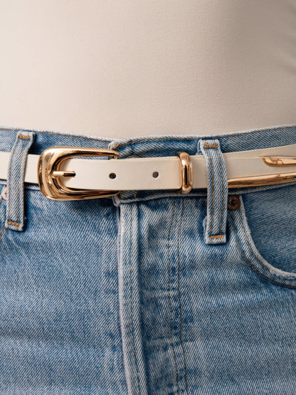 Modern Saddle Belt in Vanilla - Vanilla Leather with Gold Hardware | Ettika