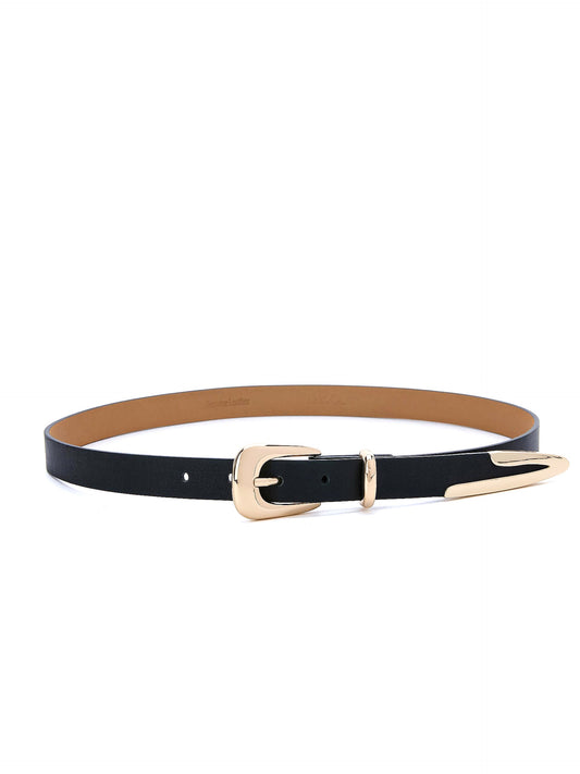 Modern Saddle Belt in Black - Carbon Black Leather with Gold Hardware | Ettika