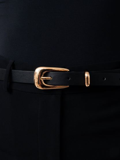 Modern Saddle Belt in Black - Carbon Black Leather with Gold Hardware | Ettika