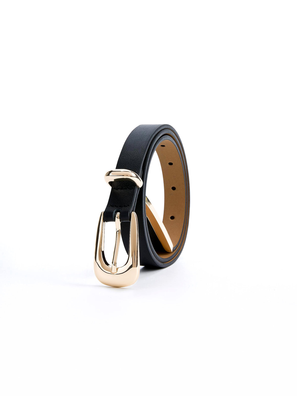 Modern Saddle Belt in Black - Carbon Black Leather with Gold Hardware | Ettika