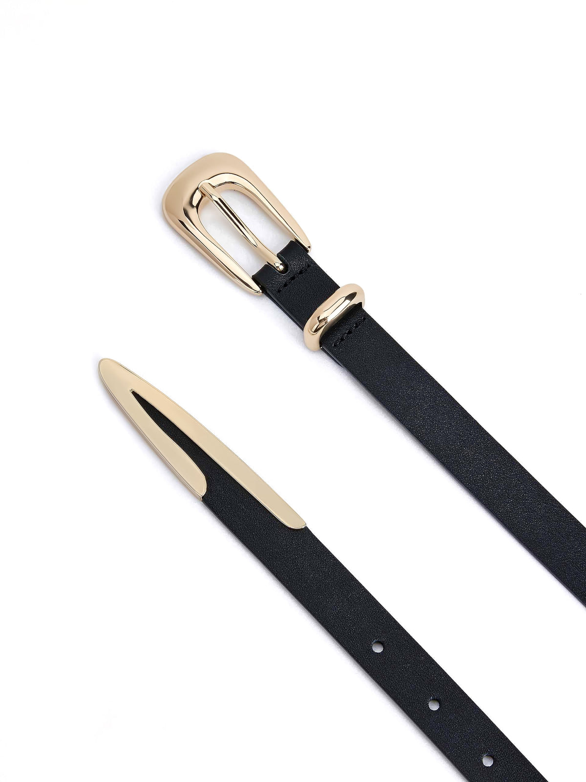 Modern Saddle Belt in Black - Carbon Black Leather with Gold Hardware | Ettika