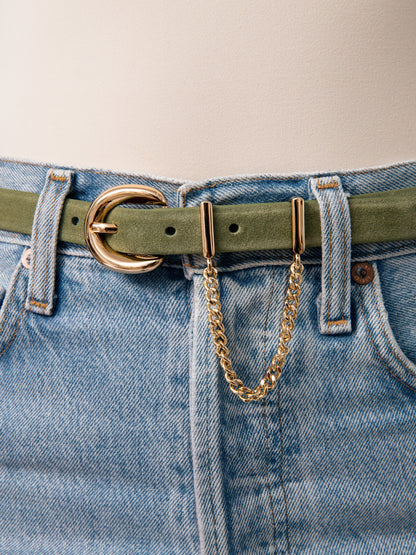 Cascade Chain Belt in Olivine - Olivine Suede with Gold Hardware | Ettika