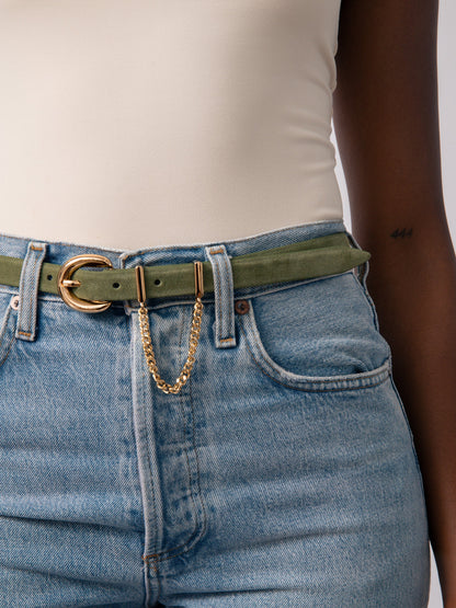 Cascade Chain Belt in Olivine - Olivine Suede with Gold Hardware | Ettika