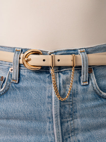 Cascade Chain Belt in Ivory - Ivory Leather with Gold Hardware | Ettika