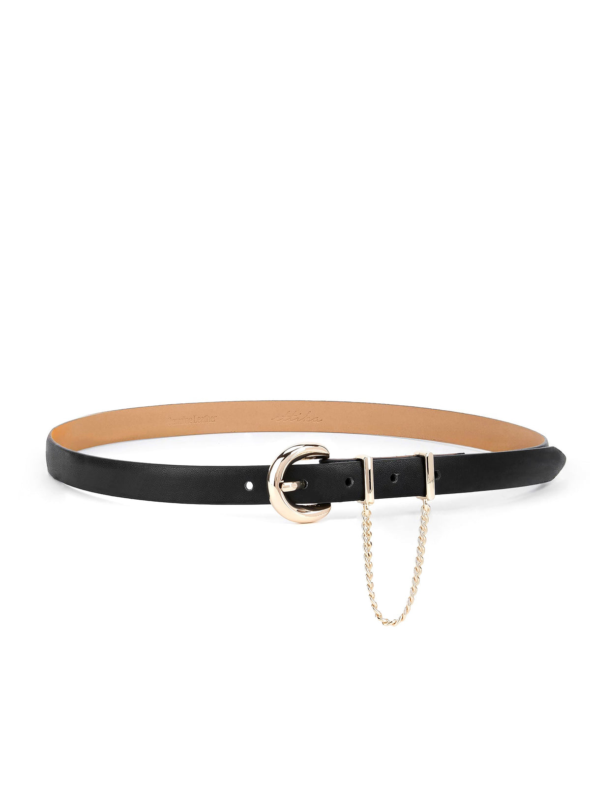 Cascade Chain Belt in Black - Carbon Black Leather with Gold Hardware | Ettika
