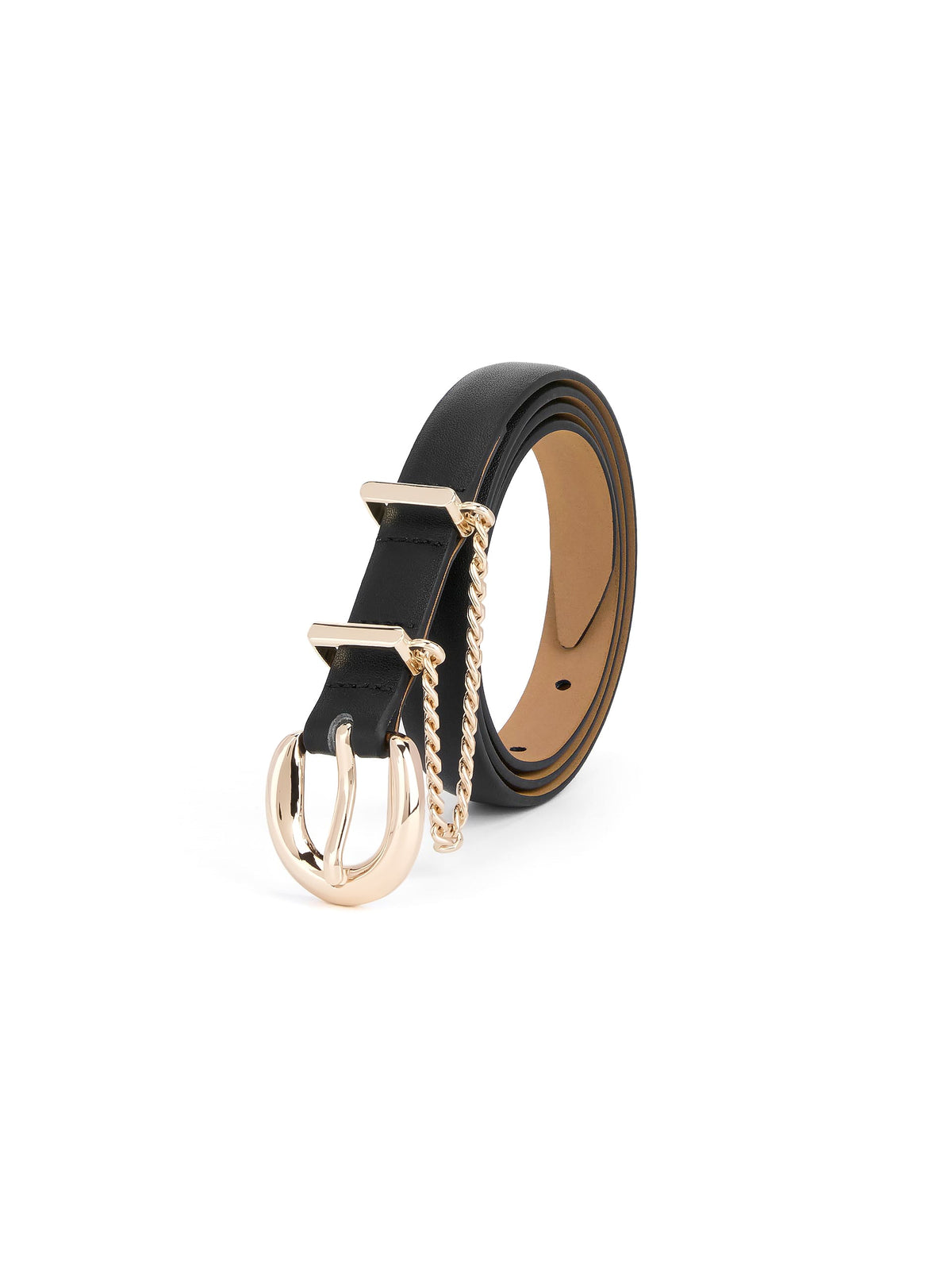 Cascade Chain Belt in Black - Carbon Black Leather with Gold Hardware | Ettika