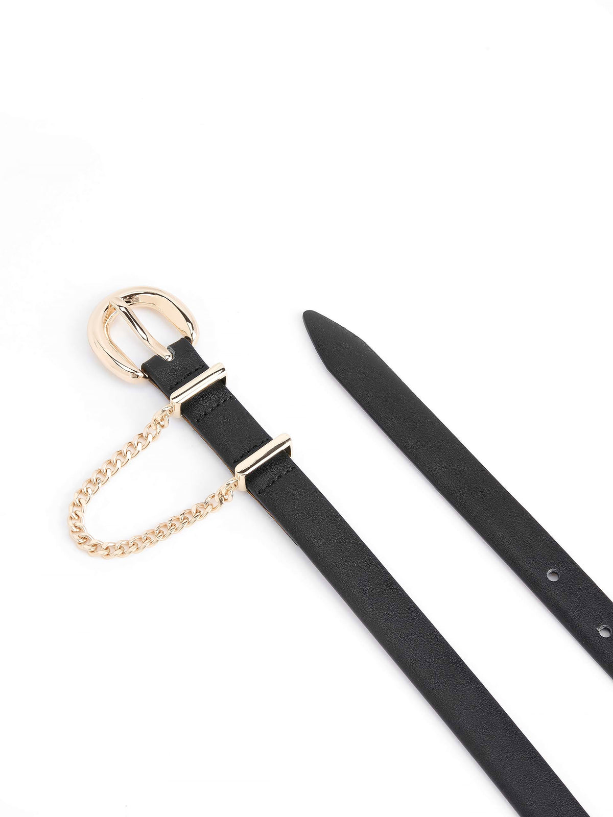 Cascade Chain Belt in Black - Carbon Black Leather with Gold Hardware | Ettika