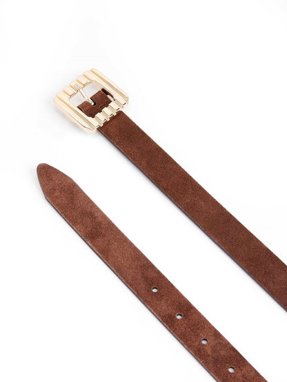 Timeless Texture Belt in Warm Truffle - Warm Truffle Suede with Gold Hardware | Ettika