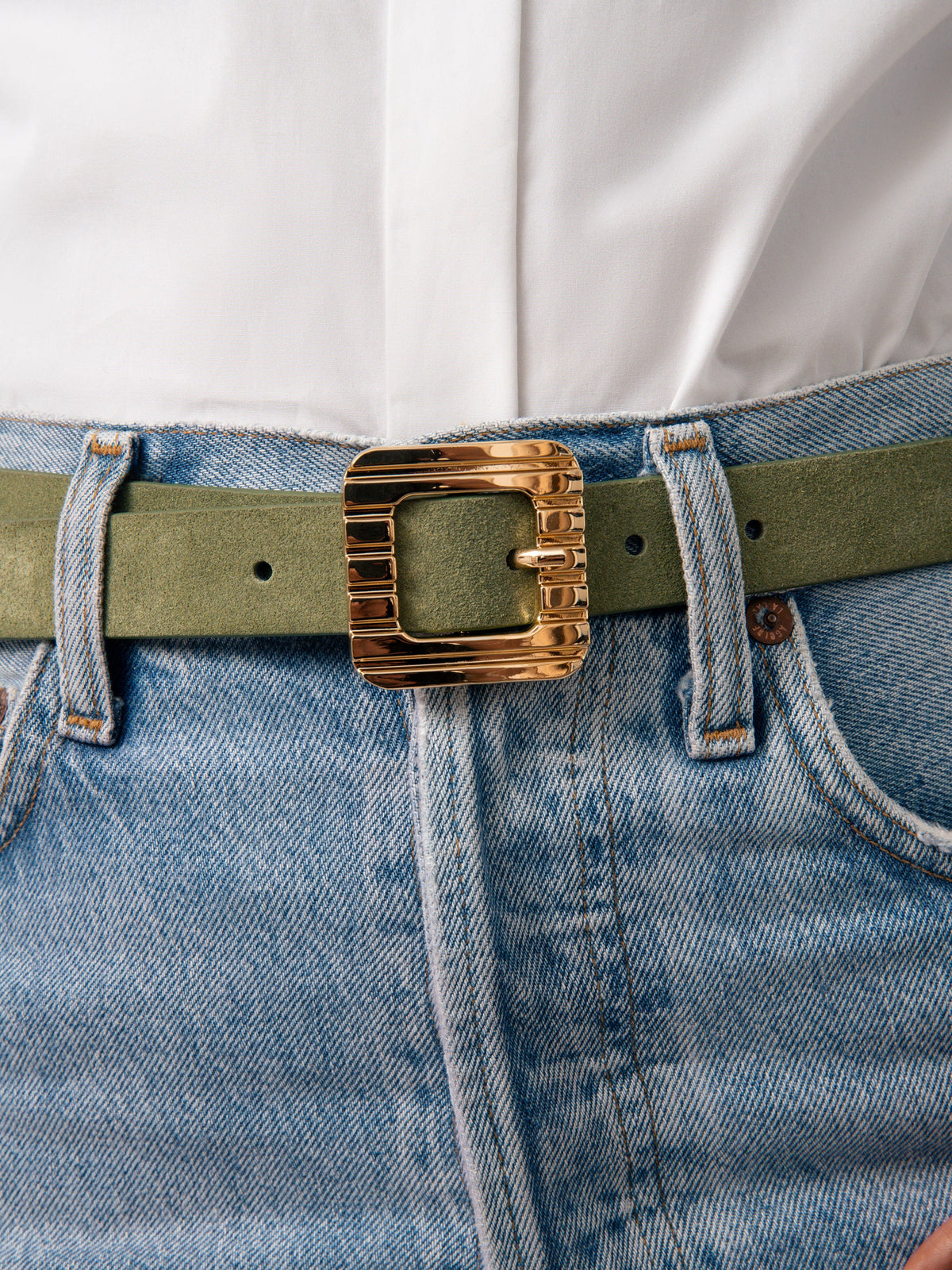 Timeless Texture Belt in Olivine - Olivine Suede with Gold Hardware | Ettika