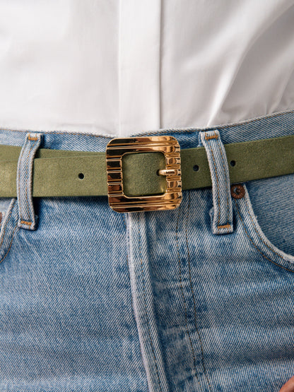 Timeless Texture Belt in Olivine - Olivine Suede with Gold Hardware | Ettika