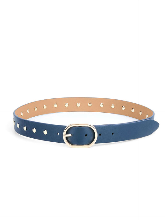 Boyfriend Stud Belt in Denim - Denim Leather with Gold Hardware | Ettika