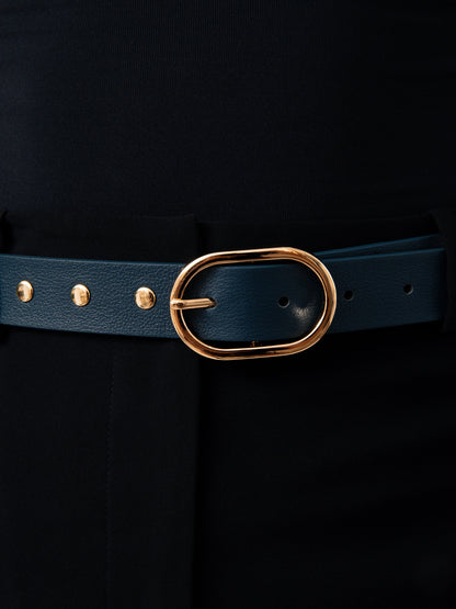 Boyfriend Stud Belt in Denim - Denim Leather with Gold Hardware | Ettika