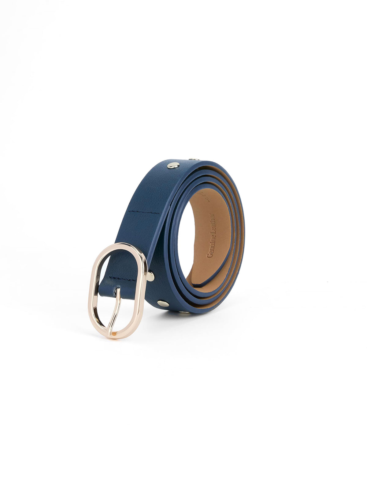 Boyfriend Stud Belt in Denim - Denim Leather with Gold Hardware | Ettika