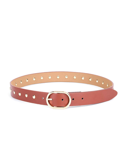 Boyfriend Stud Belt in Cognac - Cognac Leather with Gold Hardware | Ettika