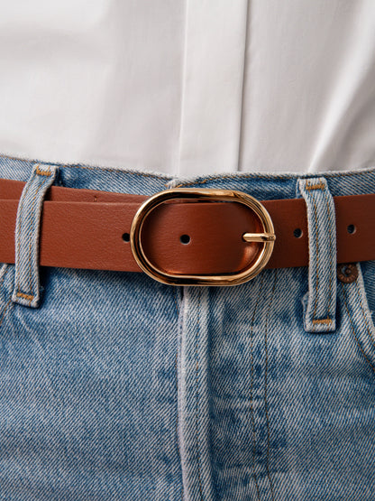Boyfriend Stud Belt in Cognac - Cognac Leather with Gold Hardware | Ettika