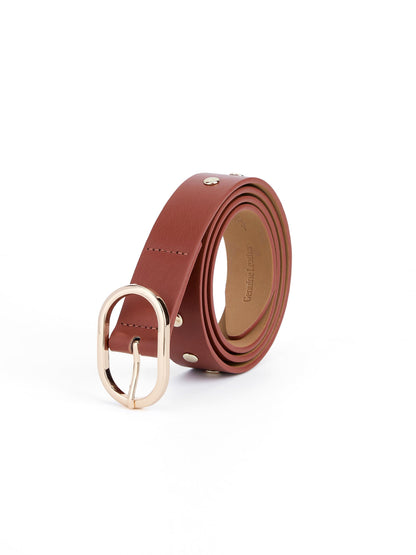 Boyfriend Stud Belt in Cognac - Cognac Leather with Gold Hardware | Ettika