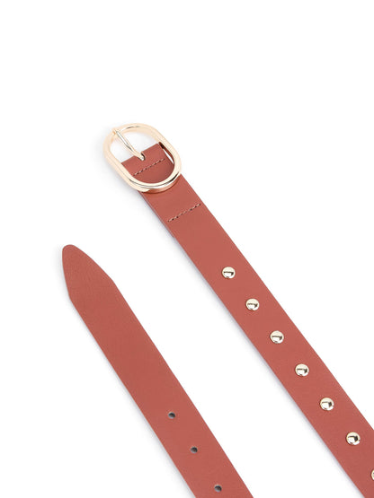 Boyfriend Stud Belt in Cognac - Cognac Leather with Gold Hardware | Ettika