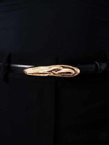 Liquid Luxe Belt in Black - Carbon Black Leather with Gold Hardware | Ettika
