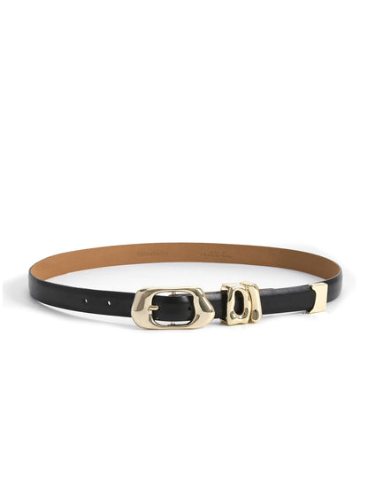 Molten Metal Belt in Black - Carbon Black Leather with Gold Hardware | Ettika