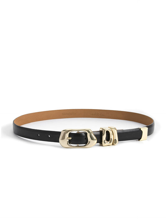 Molten Metal Belt in Black - Carbon Black Leather with Gold Hardware | Ettika