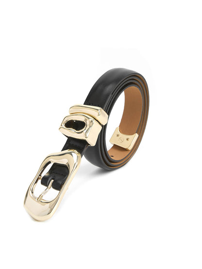 Molten Metal Belt in Black - Carbon Black Leather with Gold Hardware | Ettika