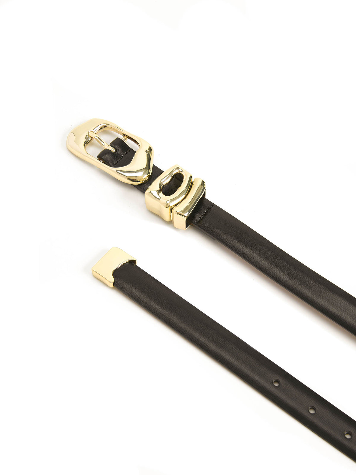 Molten Metal Belt in Black - Carbon Black Leather with Gold Hardware | Ettika