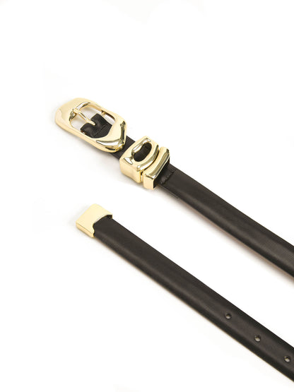 Molten Metal Belt in Black - Carbon Black Leather with Gold Hardware | Ettika