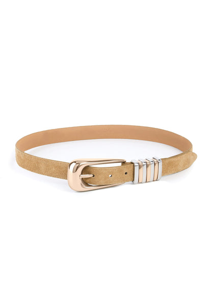 Metal Core Belt in Shiitake - Shiitake Suede with Mixed Metal Hardware | Ettika