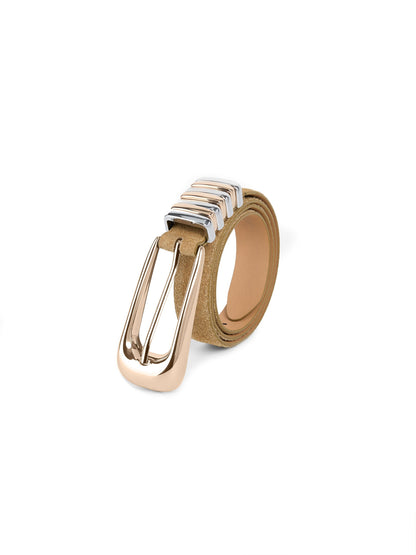 Metal Core Belt in Shiitake - Shiitake Suede with Mixed Metal Hardware | Ettika