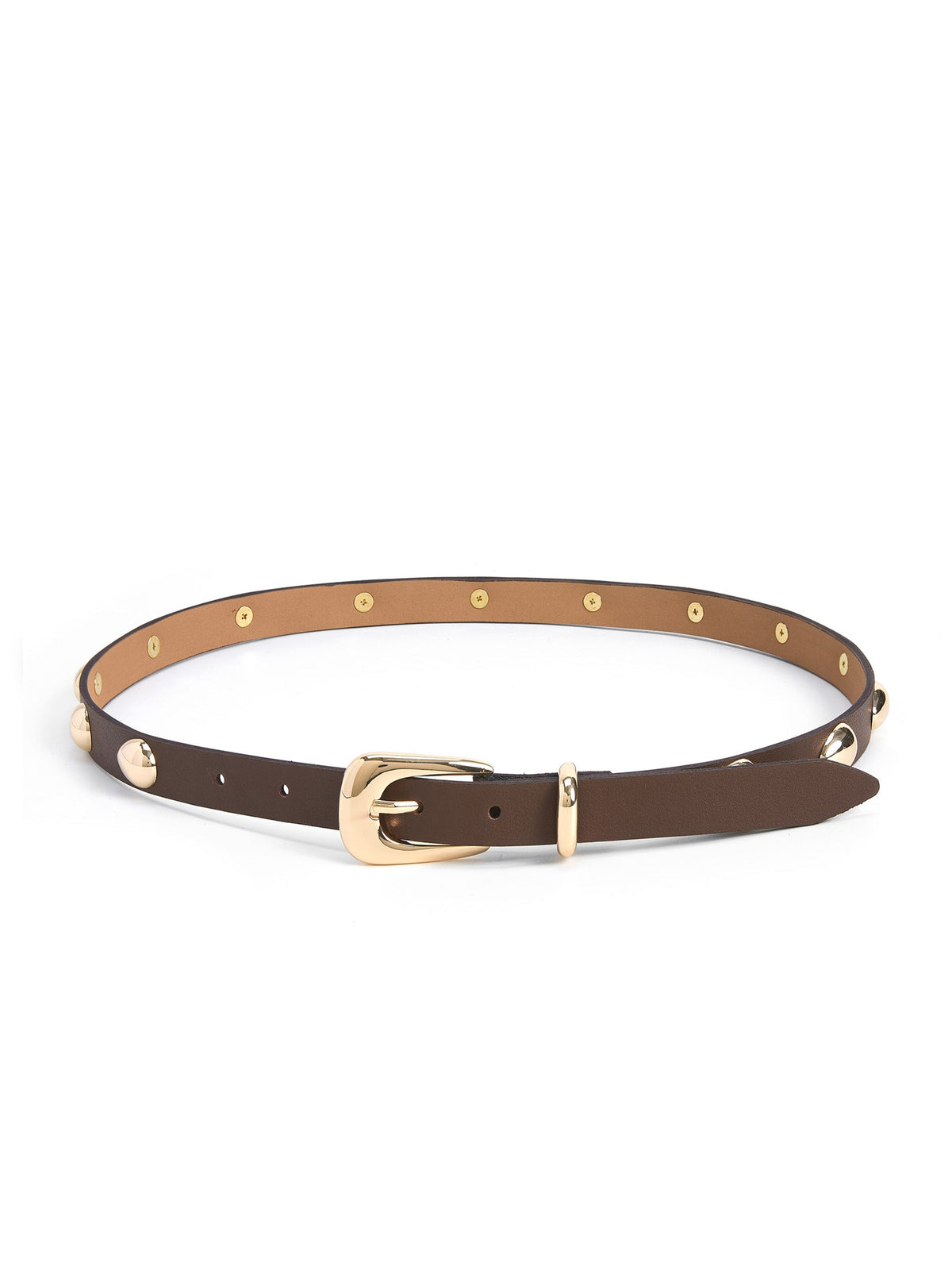 Teardrop Studded Belt in Coffee - Coffee Leather with Gold Hardware | Ettika