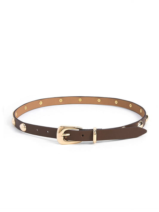 Teardrop Studded Belt in Coffee - Coffee Leather with Gold Hardware | Ettika
