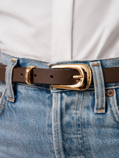 Teardrop Studded Belt in Coffee - Coffee Leather with Gold Hardware | Ettika