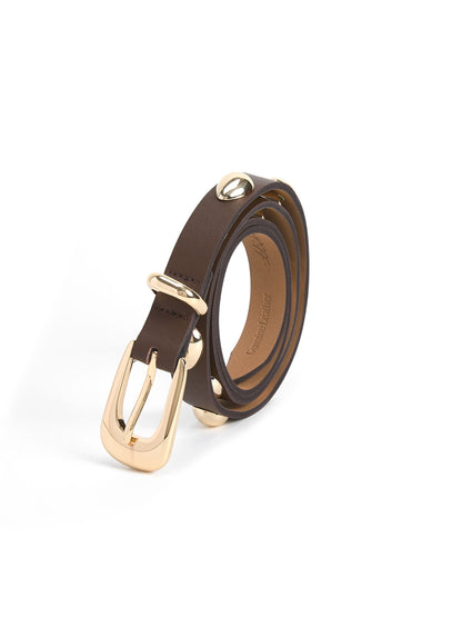 Teardrop Studded Belt in Coffee - Coffee Leather with Gold Hardware | Ettika