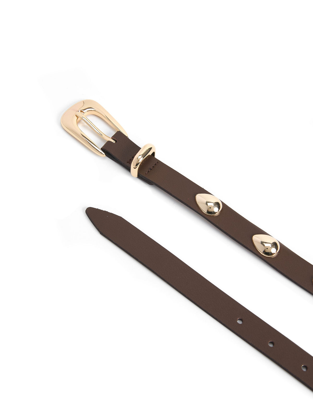 Teardrop Studded Belt in Coffee - Coffee Leather with Gold Hardware | Ettika