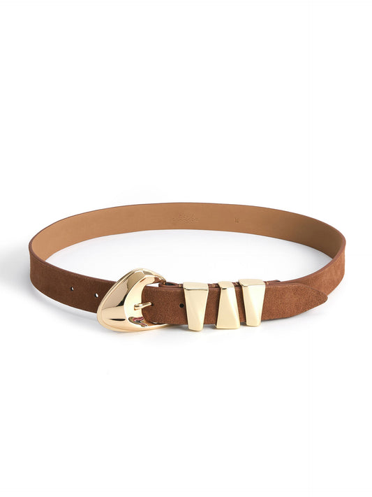 Modern Western Belt in Mocha - Mocha Suede with Gold Hardware | Ettika
