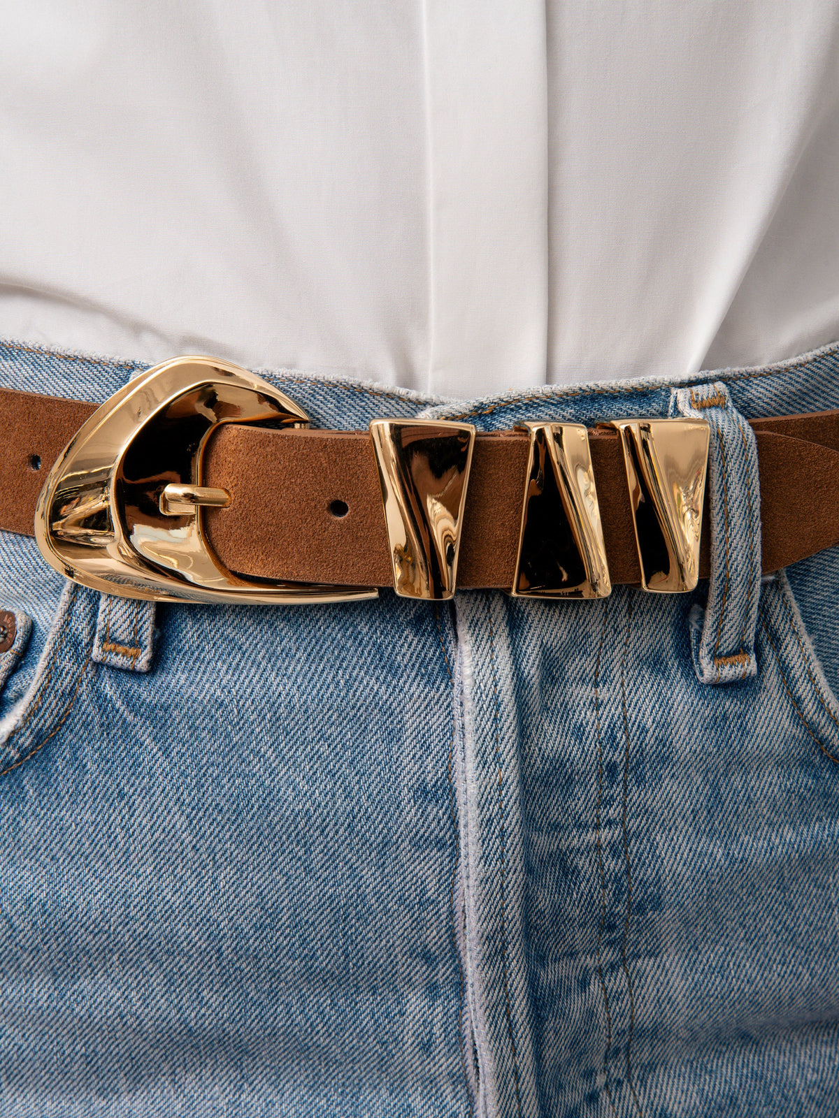 Modern Western Belt in Mocha - Mocha Suede with Gold Hardware | Ettika