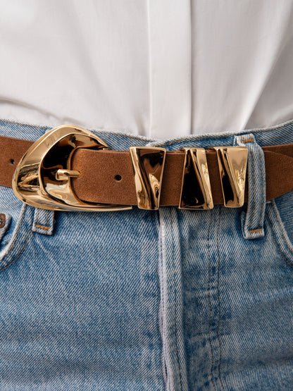 Modern Western Belt in Mocha - Mocha Suede with Gold Hardware | Ettika