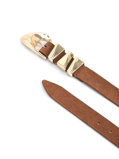 Modern Western Belt in Mocha - Mocha Suede with Gold Hardware | Ettika