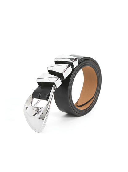 Modern Western Belt in Black - Carbon Black Leather with Silver Hardware | Ettika