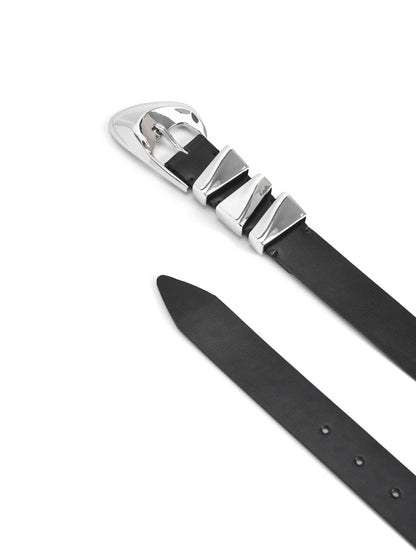 Modern Western Belt in Black - Carbon Black Leather with Silver Hardware | Ettika