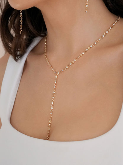 Dainty Crystal Lariat - Clear Crystal with 18k Gold Plating | Ettika
