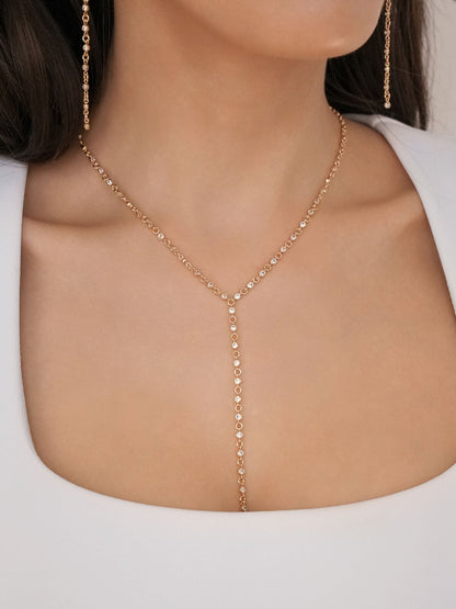 Dainty Crystal Lariat - Clear Crystal with 18k Gold Plating | Ettika