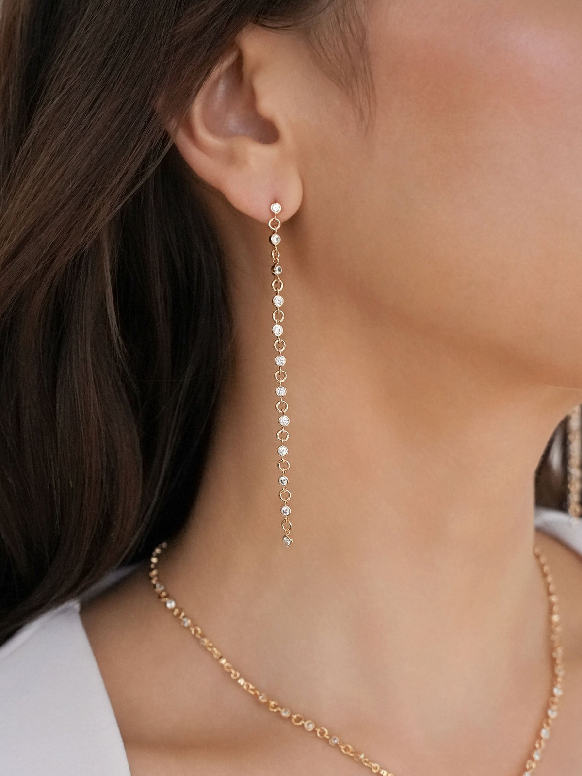Dainty Linear Crystal Earrings - Clear Crystal with 18k Gold Plating | Ettika