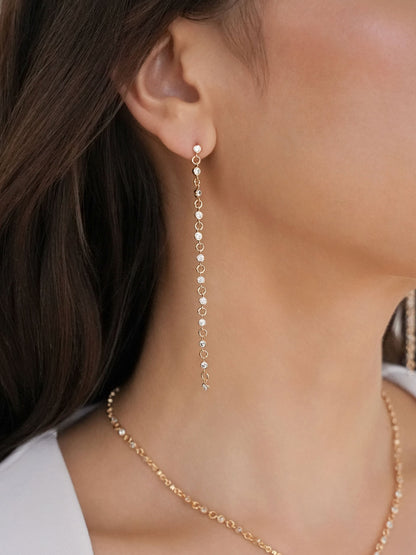 Dainty Linear Crystal Earrings - Clear Crystal with 18k Gold Plating | Ettika