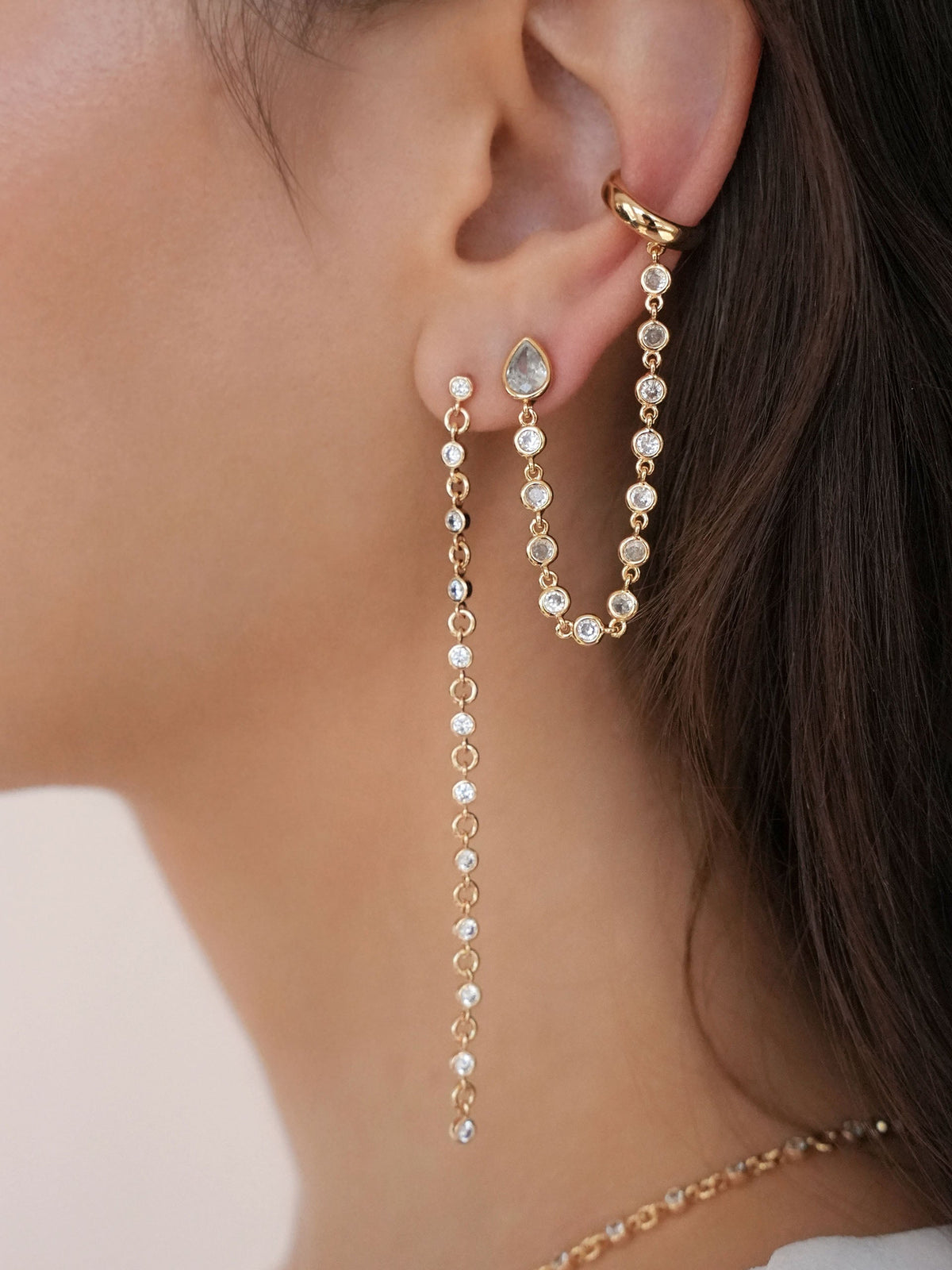 Dainty Linear Crystal Earrings - Clear Crystal with 18k Gold Plating | Ettika