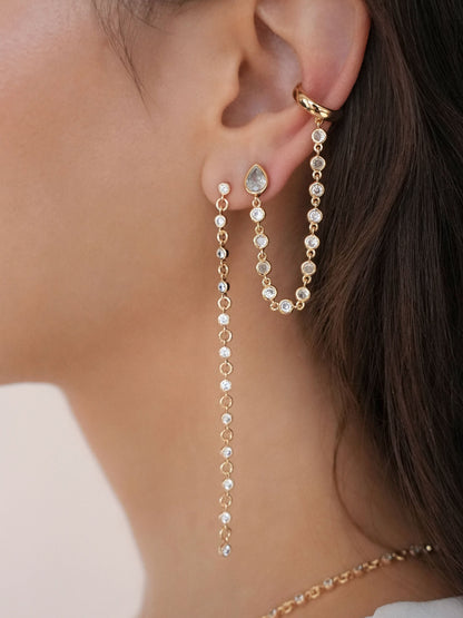 Dainty Linear Crystal Earrings - Clear Crystal with 18k Gold Plating | Ettika
