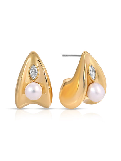 Soft Curve Earrings - Clear Crystal with 18k Gold Plating | Ettika