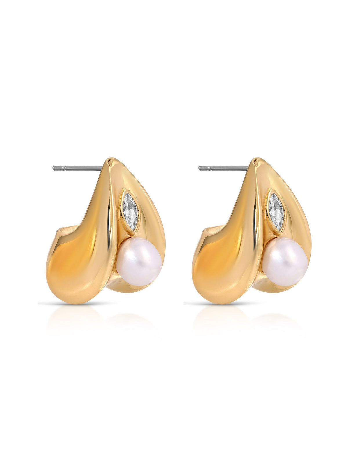 Soft Curve Earrings - Clear Crystal with 18k Gold Plating | Ettika