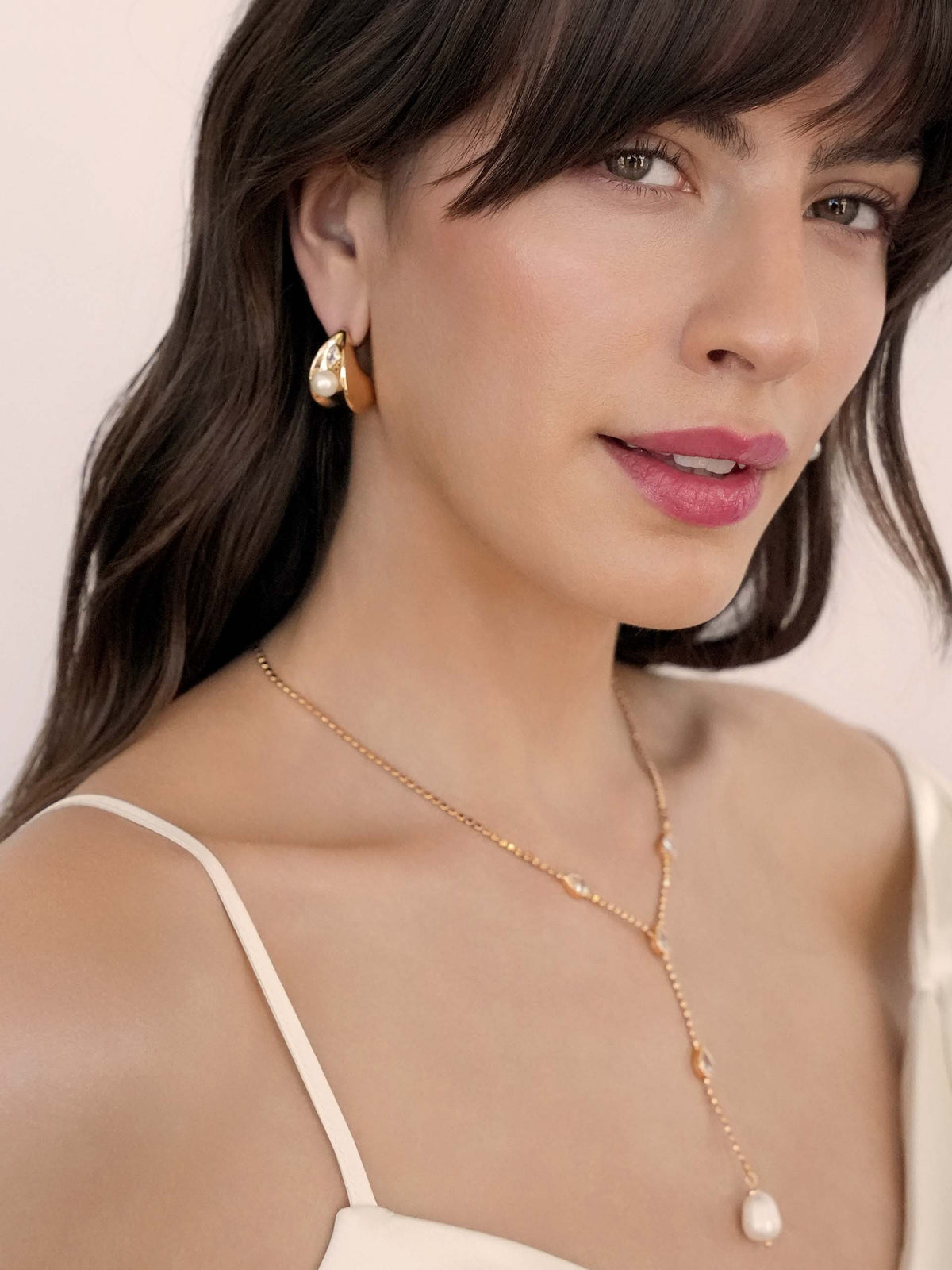 Soft Curve Earrings - Clear Crystal with 18k Gold Plating | Ettika